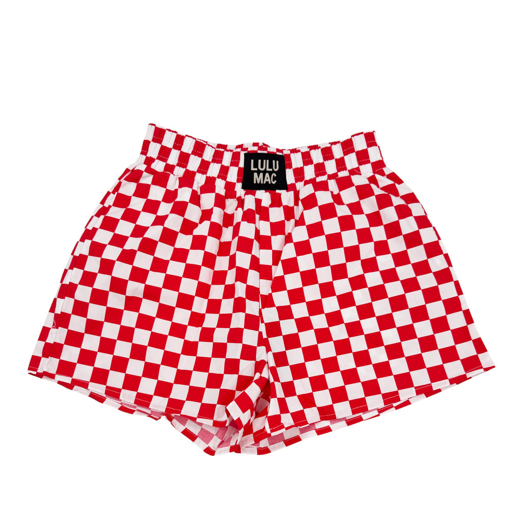BXCK-RED WHITE CHECK BOXER SHORT: RED / Large
